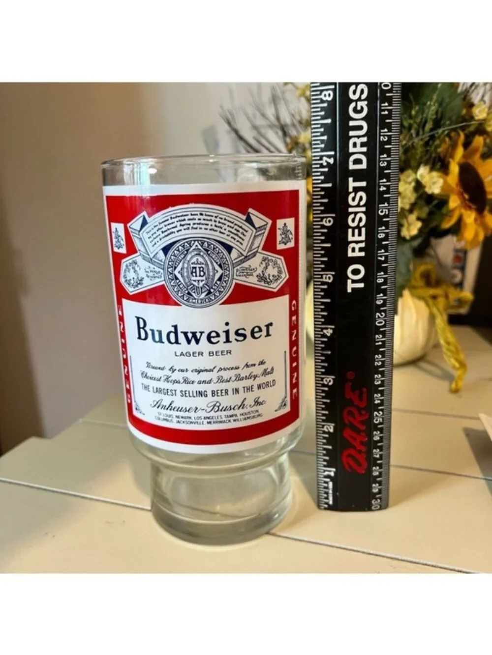 Budweiser craft glass, 32 oz, barware collectible, vintage Breweriana man cave